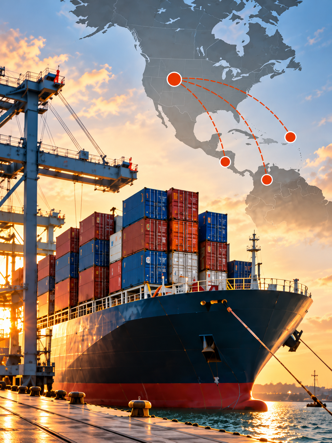 Cargo ship at port — international wholesale export